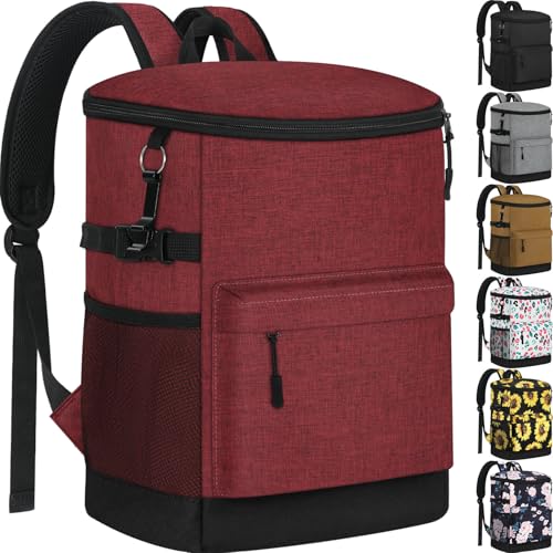 Tenot Cooler Backpack 33/40 Cans Backpack Coolers Insulated Leak Proof Soft Beach Cooler Bag for Men Women Ice Chest Backpack Camping Hiking Picnic Travel Cooler Lunch Backpack - color: Dark Red, size: 33 Cans