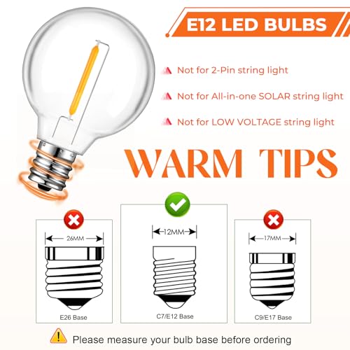 GvvooHome 36 Pack LED G40 Replacement Bulbs for String Lights, Shatterproof Plastic Globe Bulb for Indoor Outdoor Patio Decor, E12 Candelabra Socket Base, Warm White - size: 36 Pack