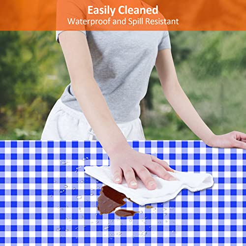 8ft Picnic Table and Bench Cover, Camping Essentials RV Gear, 96 in Waterproof Windproof Outdoor Elastic All Around Tablecloth, Fitted Rectangle Tables and Seats, Blue-White Checkered - color: Blue-white Checkered, size: 96"