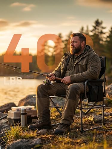 TIMBER RIDGE Heavy Duty Camping Chair with Compact Size, Portable Directors Chair with Side Table and Pocket for Camping, Lawn, Sports and Fishing, Supports Up to 400lbs, Black 2 Pack - color: Black-2 Set, style: Standard