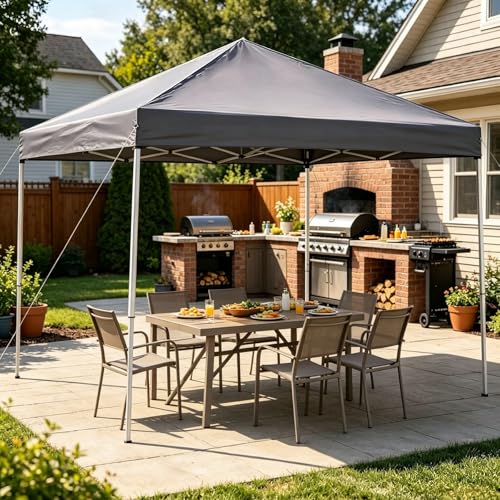ZENY 10x10 Pop Up Canopy Tent Easy Set-up Outdoor Patio Canopy Adjustable Straight Leg Heights Instant Shelter with Wheeled Bag, Ropes (10x10ft-Grey) - style: 10x10ft-Grey