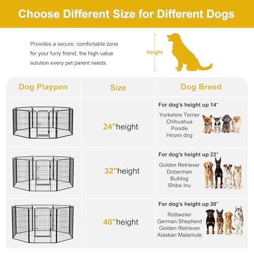 Heavy-Duty Iron Dog Playpen Outdoor Indoor,32 inch 8 Panels Dog Fences for RV Camping/Yard/Garden,Portable Dog Play Pen for Dogs,Puppies,Small Animals,Black Silver - color: Dark Sliver, size: 32''H