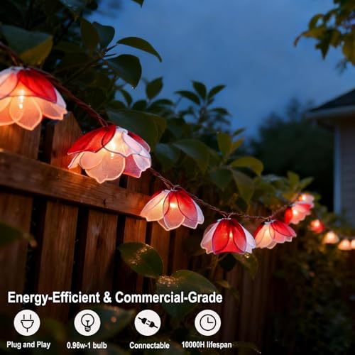 TWINKVILLA Decorative String Lights Plug in with 10 Bulbs, Flower Garland Fairy Lights Connectable Weatherproof Outdoor Indoor for Wedding Pergola Bedroom Porch Floral Home Decor (Purple White) - color: Purple White