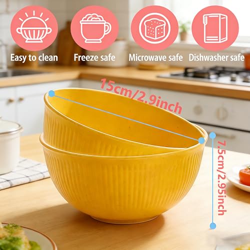 26 OZ Wheat Straw Bowls Set, Unbreakable Reusable Cereal Bowls, Microwave & Dishwasher Safe, BPA Free Lightweight Bowls for Oatmeal, Soup, Salad & Chili (Yellow) - color: Yellow