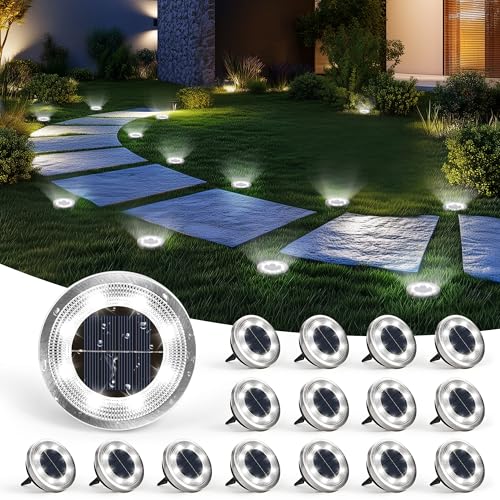 SOLPEX 16 Pack Solar Ground Lights Outdoor Waterproof, Solar Powered Pathway Lights, Landscape Lighting for Garden Walkway Driveway Backyard Decor (Cool White) - color: Cool White, size: 16 Pack