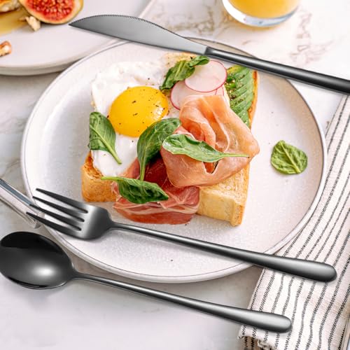 AARAINBOW 6 Pieces 18/8 Stainless Steel Flatware Set Portable Reusable Cutlery Set Travel Utensils Set Including Chopsticks Knife Fork Spoon Straws Cleaning Brush Dishwasher Safe (Black) - color: Black