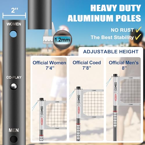 Professional Volleyball Net Set Heavy Duty for Outdoor Backyard Portable with Aluminum Adjustable Height Scoring Poles, Regulation Nets System for Tournament, Grass - color: White