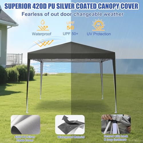 Yesker 10x10 Pop Up Canopy Tent UPF 50+ Waterproof Outdoor Canopy Portable Folding Easy Setup Gazebo Adjustable Height Instant Sun Shade Tent with Wheeled Bag for Events Parties Camping Patio, Gray - size: 10x10FT Gray