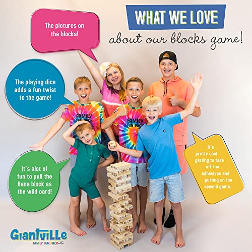 Giantville Giant Tumbling Timber Toy - Premium Pine Wood Life-Size Blocks Tower - Big Floor/Board Indoor/Outdoor Yard Game for Kids & Adults - 54-Blocks + Red Storage/Carry Bag - Grows Almost 4-Feet - size: X-Large