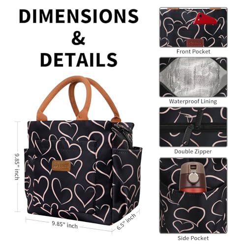 Joymee Lunch Bag Women Insulated Lunch Box Reusable Leakproof Large Spacious Cooler Tote for Women Men Adult with Bottle Holder and Side Pockets for Work Office Travel Picnic - Love Heart - color: 04 Love Heart