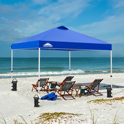 EAGLE PEAK Pop Up Canopy Tent with Wheeled Carry Bag, 8 Stakes, 4 Ropes, 4 Weight Bags, Easy Set Up Tent Canopy, 10x10 ft, 100sqft of Shade, Blue - color: Blue, size: 10x10