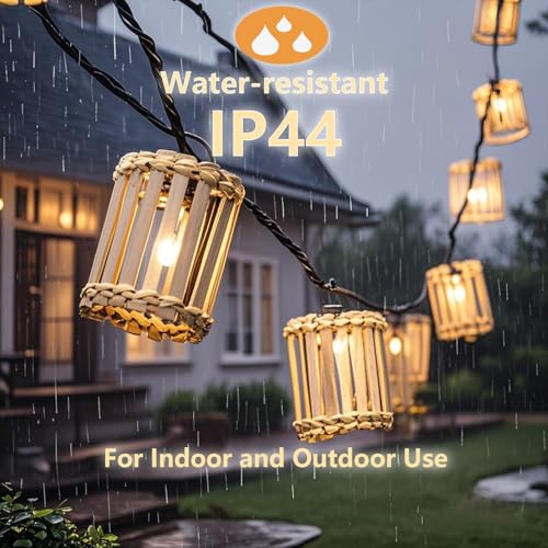 Outdoor-String-Lights-Waterproof, Bamboo Lantern String Lights for Patio, Garden, Porch, Balcony, Gazebo Decorative (Bamboo) - style: Bamboo