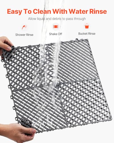 VEVOR Interlocking Drainage Mat, 15.7” x 15.7” Modular Interlocking Cushion, 24 Pcs Splicing Drainage Mats, Non-Slip PP Drainage Floor Tile and Shower Mat, for Garage, Garden, Kitchen & Outdoor, Gray - color: Grey, size: 15.7 x 15.7 inch