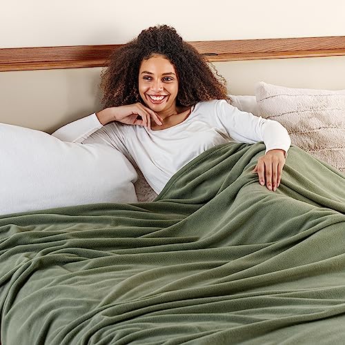 Berkshire Blanket Microfleece Queen Size Bed Blanket Dark Sage Green,Lightweight Soft Breathable Plush Micro Fleece Blanket for Bed Couch Sofa,90x90 Inches - color: Dark Sage Green, size: Full/Queen