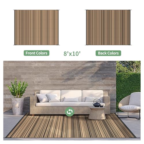 GENIMO Outdoor Rug 8x10 ft Waterproof, Reversible Plastic Straw Patio Rug for RV Camping Mat, Deck, Backyard Balcony Mat - Lightweight & Easy to Clean, BlackBrown - color: Blackbrown, size: 8' x 10' (Rectangular)