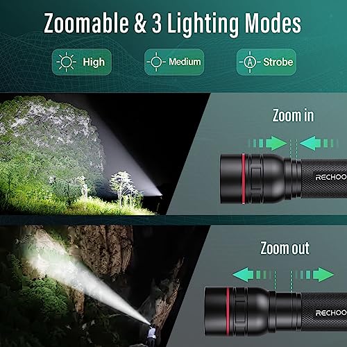 RECHOO Rechargeable Flashlights High Lumens, G1000 Super Bright Flash Light, Small Zoomable Led Flashlight with 3 Lighting Modes, Portable Tactical Flashlights for Camping (Battery Included) - color: Black, size: 1 Pack