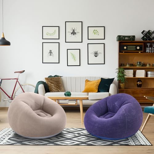 Realspring Inflatable Bean Bag Chairs Outdoor Blow up Camping Chairs Inflatable Lazy Sofa Folding Portable Bean Bag Loungers Couch for Movie Night(Brown, Blue,2 Pcs) - color: Brown, Blue