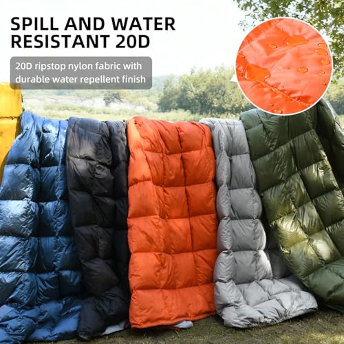 Down Camping Blanket - Lightweight, Packable, Warm & Puffy Outdoor Travel Quilt for Sleep, Hiking, Backpacking, Stadium, Festivals, Water-Resistant Sleeping Bag 55"x79" - color: Sunset Orange, size: 1LB 6OZ / 79" x 55"