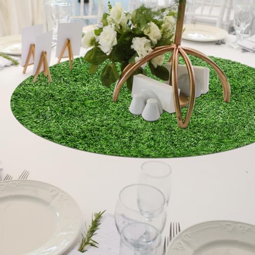 Artificial Grass Mat Round Fake Turf Tiles Realistic Grass Rug for Balcony Patio Outdoor Faux Placemats DIY Crafts and Decorations Textured Grip Backing