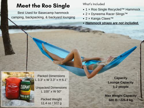 KAMMOK: Roo Single Hammock | Made from Strong & 100% Recycled Water Resistant Ripstop Fabric | Comfortable, Packable, Lightweight (Lifetime Adventure Grade Warranty), Midnight Blue - color: Midnight Blue, size: Roo Single