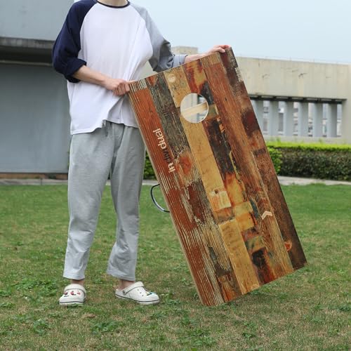 Solid Wood Premium Corn Hole Outdoor Game Set, 2 Regulation and Waterproof Cornhole Game Boards, with 8 Toss Bags, Perfect for Outdoor Indoor - style: Unique Printed