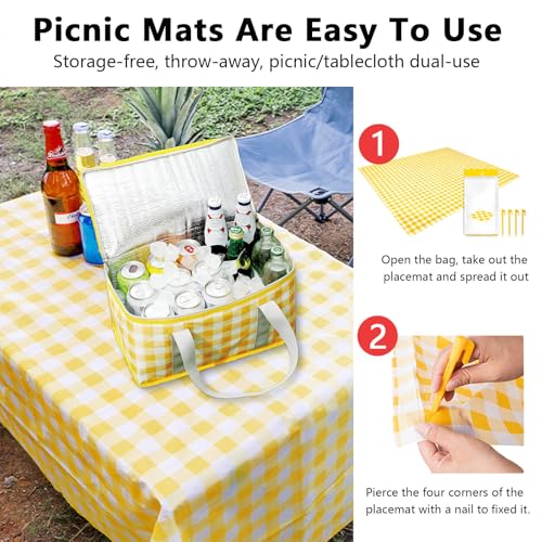 Huakaile Insulated Picnic Baskets 13.8*7.9*7.9 In with Picnic Blanket 70.9*70.9 In, Portable Waterproof Insulated Bags, Cooler Bags Beach Bags for Hot or Cold Outdoor Activity Beach Camping (Red)