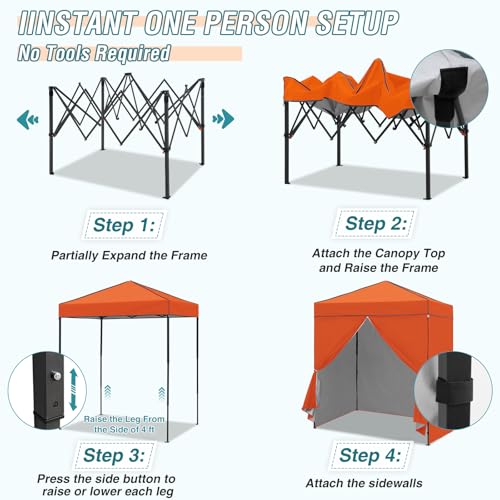 EAGLE PEAK 6x4 Instant Pop Up Canopy Tent with 4 Side Wall Panels, Straight Leg Sun Shelter, Portable Canopy with Carry Bag for Camping, Beach & Sports, Orange - color: Orange, size: Four Walls