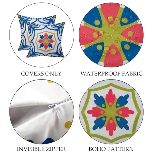 Pyonic Outdoor Pillows Waterproof Throw Pillow Covers Set of 4 Floral Printed and Boho Farmhouse Outdoor Pillow Covers for Patio Funiture Garden 18x18 Inch - color: Darkblue, size: 18" x 18" (Pack of 4)