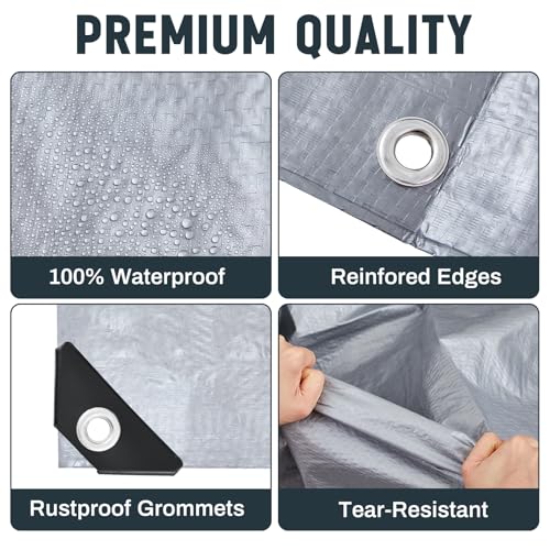 8 Pack 6 x 8 ft 5.5 Mil Large Tarps Heavy Duty Waterproof Tarp Multi Purpose Tent Cover for Home Boats Cars Camping Patio Furniture Roof Emergency Rain Protective Cover, Silver - color: Silver, size: 6 x 8 ft