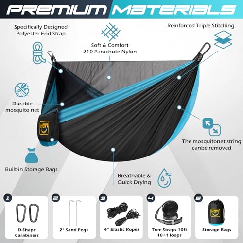 Camping Hammock Mosquito Net,Double & Single Portable Hammocks Hammocks with 2 Tree Straps,Hammock Tent for Travel Camping,Camping Accessories for Indoor Outdoor Hiking Backpacking Backyard Beach - color: Black & Blue, size: X-Large