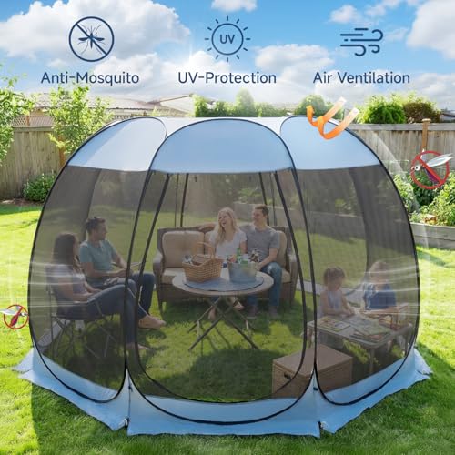 Alvantor 15'x15' Pop Up Screen House Tent, Instant Outdoor Gazebo with Mosquito Netting & UPF 50+ Sun Protection, Portable Canopy Shelter for Patio, Backyard, Camping (12-15 Person),Charcoal Gray - color: Charcoal Gray, size: 15'x15'