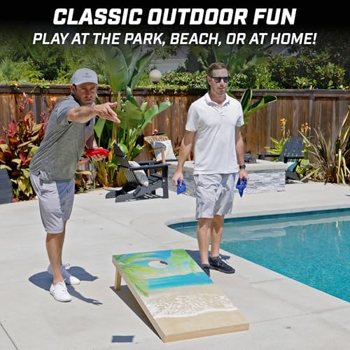 GoSports 4 x 2 ft Regulation Size Wood Cornhole Boards - 10 Vintage Wood Designs (Choose Your Style) - color: Tropical Beach