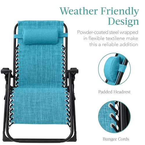 Best Choice Products Oversized Zero Gravity Chair, Folding Outdoor Patio Recliner, XL Anti Gravity Lounger w/Removable Cushion, Cup Holder, Side Tray, 350lb Capacity - Light Blue - color: Light Blue