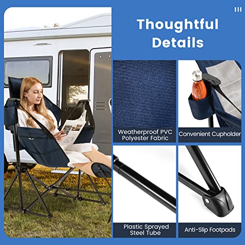 HAPPYGRILL Hammock Camping Chair Outdoor Folding Swinging Chair with Retractable Footrest, Cozy Head Pillow, Carrying Bag Included, Portable Lightweight Rocking Chair for Camping Fishing Picnic - color: Navy 1 Pack