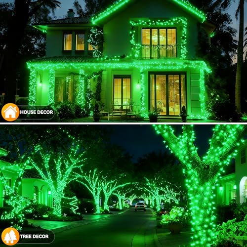 Solar String Lights Outdoor Waterproof 2 Pack Total 66ft 200LED 8 Modes Twinkle Lights Solar Fairy Lights for Patio, Garden Yard Party Wedding Tree Christmas Halloween Decoration, Green - color: Green
