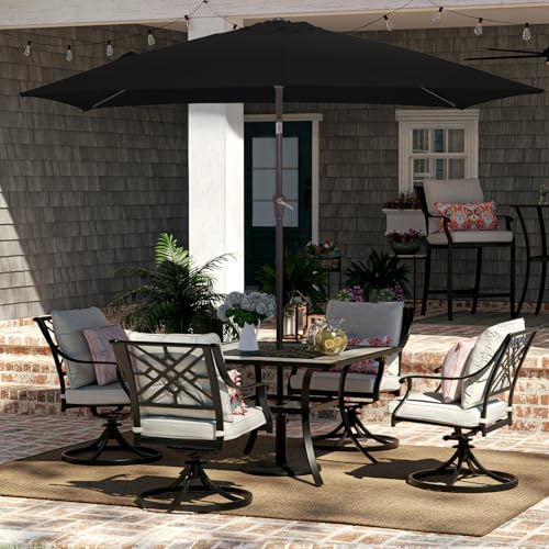 JEAREY 6.5x10 ft Rectangular Patio Umbrellas Rectangle Outdoor Umbrella with Push Button Tilt and Crank, Market Table Umbrella 6 Sturdy Ribs UV Protection for Poolside Garden Backyard Deck, Black - color: Black