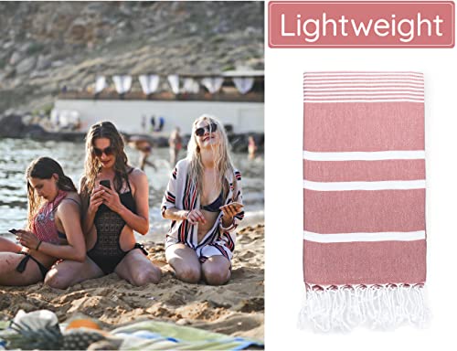 Premium Turkish Beach Towel – 100% Cotton, Quick Dry, Sand Free, Oversized Beach Towel 35”x 67” – Ideal for Travel, Pool, and Beach Towels – Burgundy - color: Red