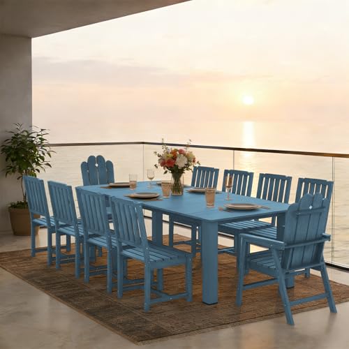 11-Piece Patio Dining Set, Outdoor Dining Set for 10, HDPE All-Weather Outdoor Furniture with 89.57” Umbrella Hole Table, 2 Armchairs & 8 Armless Chairs, Navy - color: Navy, size: 2 Armchairs & 8 Armless Chairs