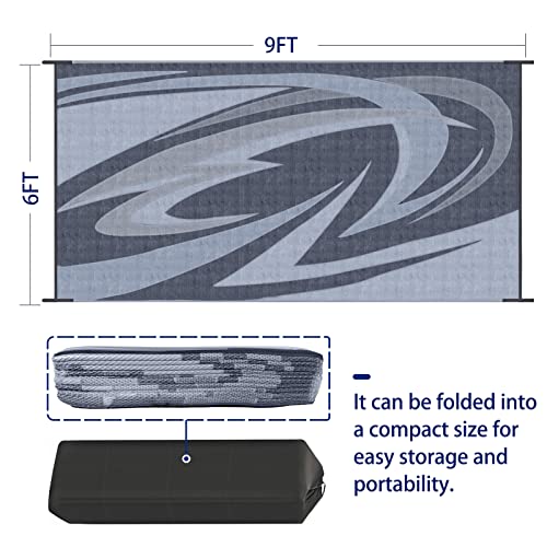 EEZ RV Products 6'x9' GW Heavy Duty Reversible/Durable Outdoor Patio/RV Mats (9ft x 6ft Grey) Come with Large Storage Bag & 6 Sets of Stakes and Washer - color: Grey, size: 6' x 9' (Rectangular)