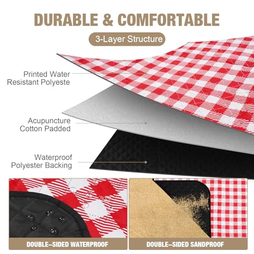 G GOOD GAIN Picnic Blankets Outdoor Extra Large - 80"x80" Portable Waterproof Picnic Blanket, Machine Washable 3-Layer Foldable Park Mat with Sandproof Backing for Grass, Hiking, Travel (Red) - color: Red