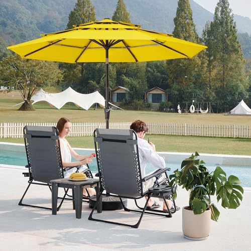 JEAREY 9FT 3 Tier Patio Umbrella Outdoor Market Umbrella Table Umbrellas with 8 Ribs 1.5 Pole Push Button Tilt and Crank UV Protection for Garden,Backyard,Yellow - color: Yellow