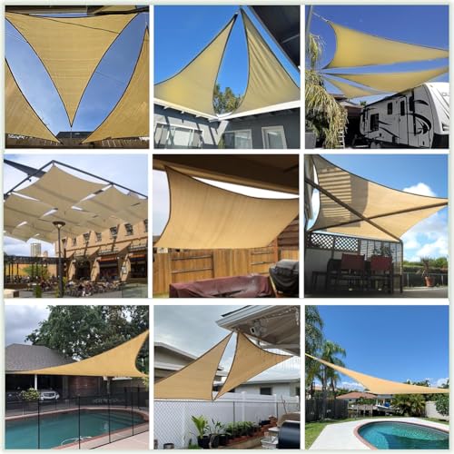 Sun Shade Sail Sand Yellow Triangle 12'X12'X12' Permeable Garden Canopy for Outdoor Patio Backyard and Deck Sun Protection Fabric with Fade and Tear Resistance - size: Triangle-12ftx12ftx12ft