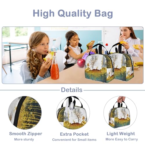 Insulated Lunch Bag, Golden Deer Mountains and Tree Lunch Box for School Student Kids Boys Girls,Leakproof Small Lunch Tote for Adult Men Women,Reusable Lunch Cooler Tote Bag for Office Work Picnic - color: Golden Deer Mountains and Tree