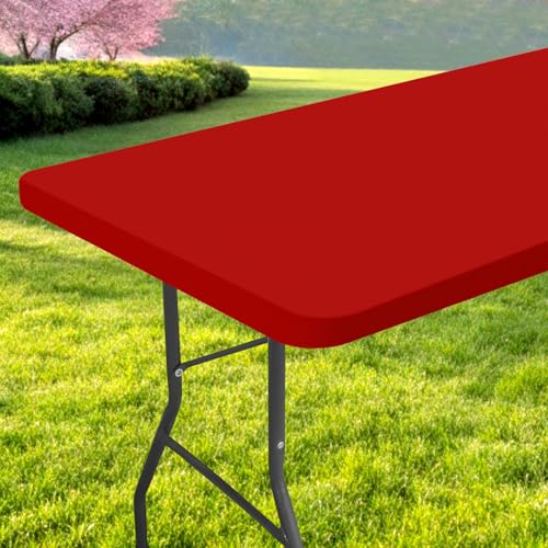 Rectangle Table Cloth, Waterproof Elastic Fitted Tablecloth for 5 Foot Folding Tables, Washable Polyester Tablecloths for Picnic, Camping, Outdoor (Red, 30"x60") - color: Red, size: 60" x 30" (Rectangular)