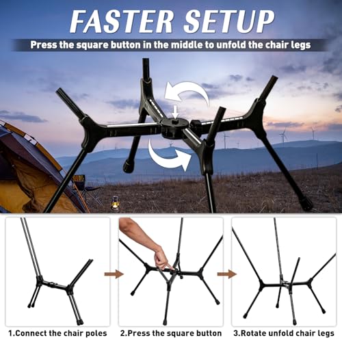 POMOLY Lightweight Camping Chair (Innovative Rotating Instant Setup), Portable Collapsible Camping Chair, Folding Outdoor Backpacking Ultralight Hiking Hunting, Compact 440lbs Capacity