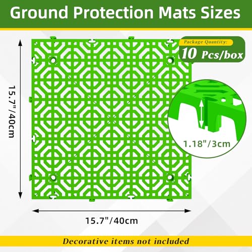 10 Pcs 15.7" x 15.7" Heavy Duty Ground Protection Mats, Interlocking Non-Slip Floor Mat, Heavyweight Gravel Grid Drive on Lawn, 6613 lb Load Permeable Paver for Parking, Outdoor Event Flooring, Green - color: Green