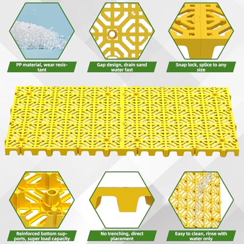 10 Pcs 15.7" x 15.7" Heavy Duty Ground Protection Mats, Interlocking Non-Slip Floor Mat, Heavyweight Gravel Grid Drive on Lawn, 6613 lb Load Permeable Paver for Parking, Outdoor Event Flooring, Yellow - color: Yellow