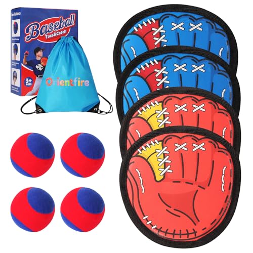 Toss and Catch Ball Game for Kids, 4 Paddles Sticky Balls Set Toddlers Baseball Gloves, Outdoor Beach Yard Pool Catch Toy, Birthday Gifts for Boys Girls Ages 3-12