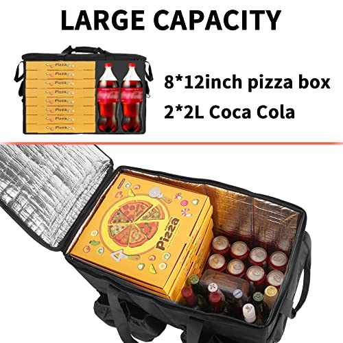 MATEIN Insulated Food Delivery Bag, XXXL Thermal Catering Bag for Hot & Cold Food, Water-Resistant Foldable Pizza Delivery Carriers for Transport with 4 Cup Holders & Reinforced Bottom, Black
