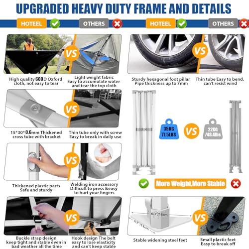 HOTEEL 10x20 Heavy Duty Pop up Canopy Tent with 6 Sidewalls, Easy Setup Outdoor Commercial Instant Gazebo for Parties Wedding Event, with Roller Bag & Sand Bags, Gray(Hexagonal Frame) - color: Dark Gray, size: 10x20ft (+6 Walls)